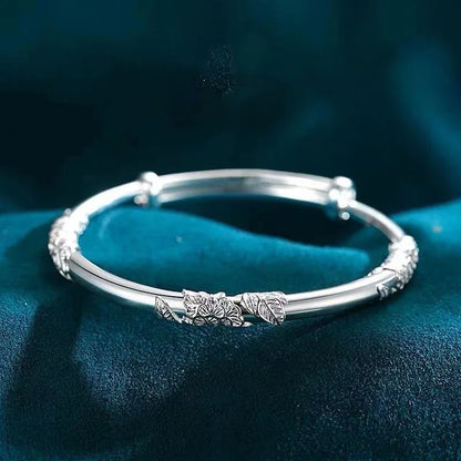 Silver Women's Full-blown Flowers Bracelet Delicate Open Adjustable Bracelet Solid Bracelets Fashion Jewelry Pulseras Hombre