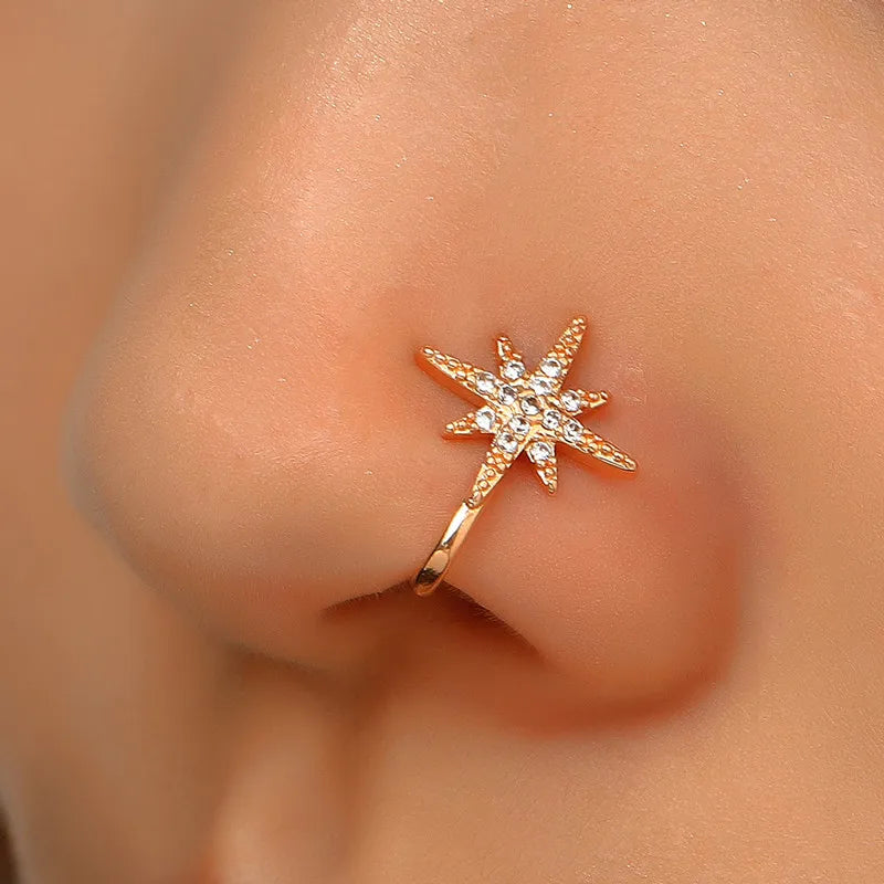 1Pc Copper Fake Piercing Nose Ring Butterfly Crown Star Heart Clip On Nose Ear Clip Cuff Earring for Women Gift Body Jewelry Nez