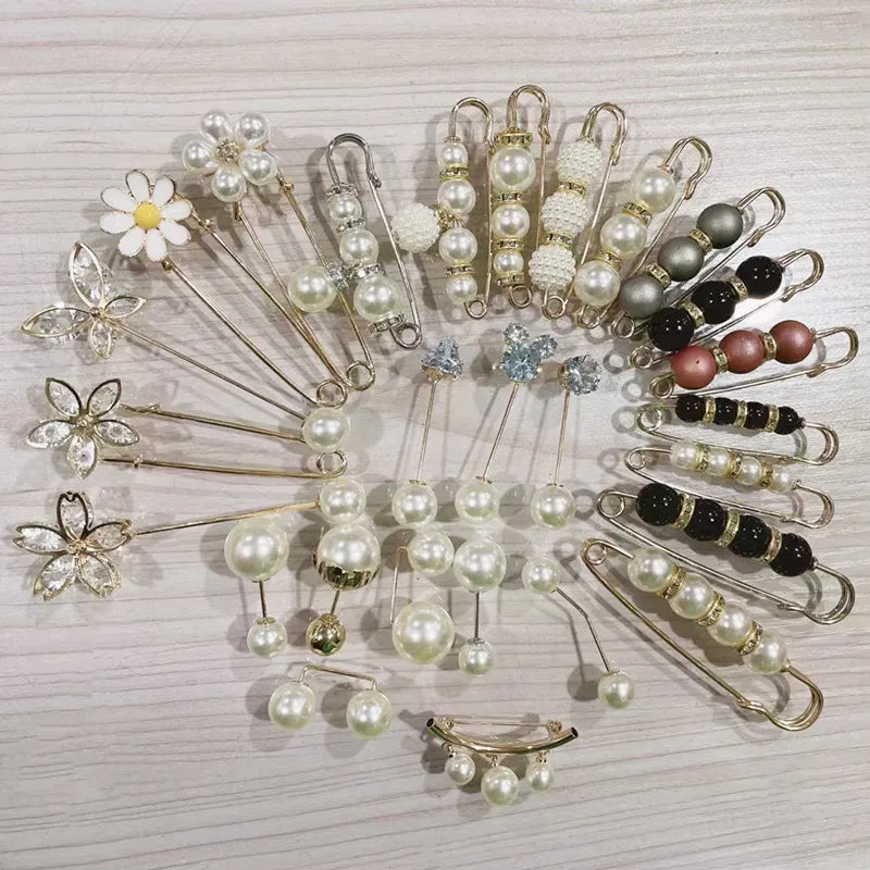 2/20pcs Clothing Brooch Pearl Waist Adjustment for Women Pearl Lapel Pin Sweater Dress Brooch Pins Badge Buckle DIY Accessories