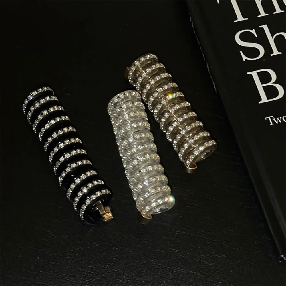 Rhinestone Telephone Line Hair Loop Spiral Coil Rubber Phone Line Hair Loop Elastic Bands High Elastic Head Rope Ponytail Girls