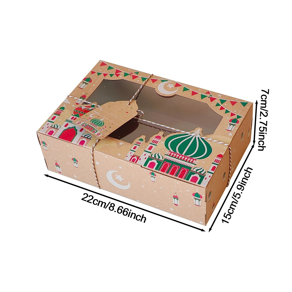 4/8pcs Ramadan Mubarak Kraft Paper Window Box EID Mubarak Candy Cake Box Islamic Muslim Party Supplies Ramadan Decoration 2025