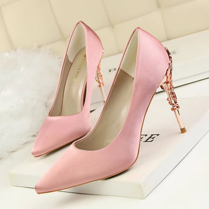9219-2 Style Women Fashion Shoes Pure Color Leather High Heels Low Heels Medium Capsule Korean Style Spring Autumn