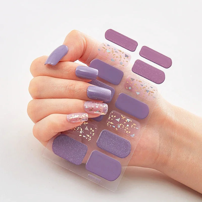 16Tips Nude Semi-Cured Gel Nail Wraps Sticker Long-Lasting UV LED Lamp French Nail Decal Full Cover Waterproof Semi-Cured Sticke