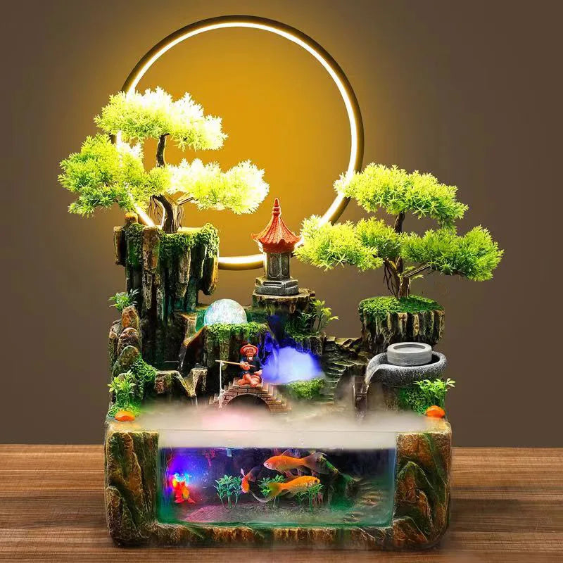 Mini Aquarium For Desktop Small Fish Tank With Waterfall Pump Home Office Decoration