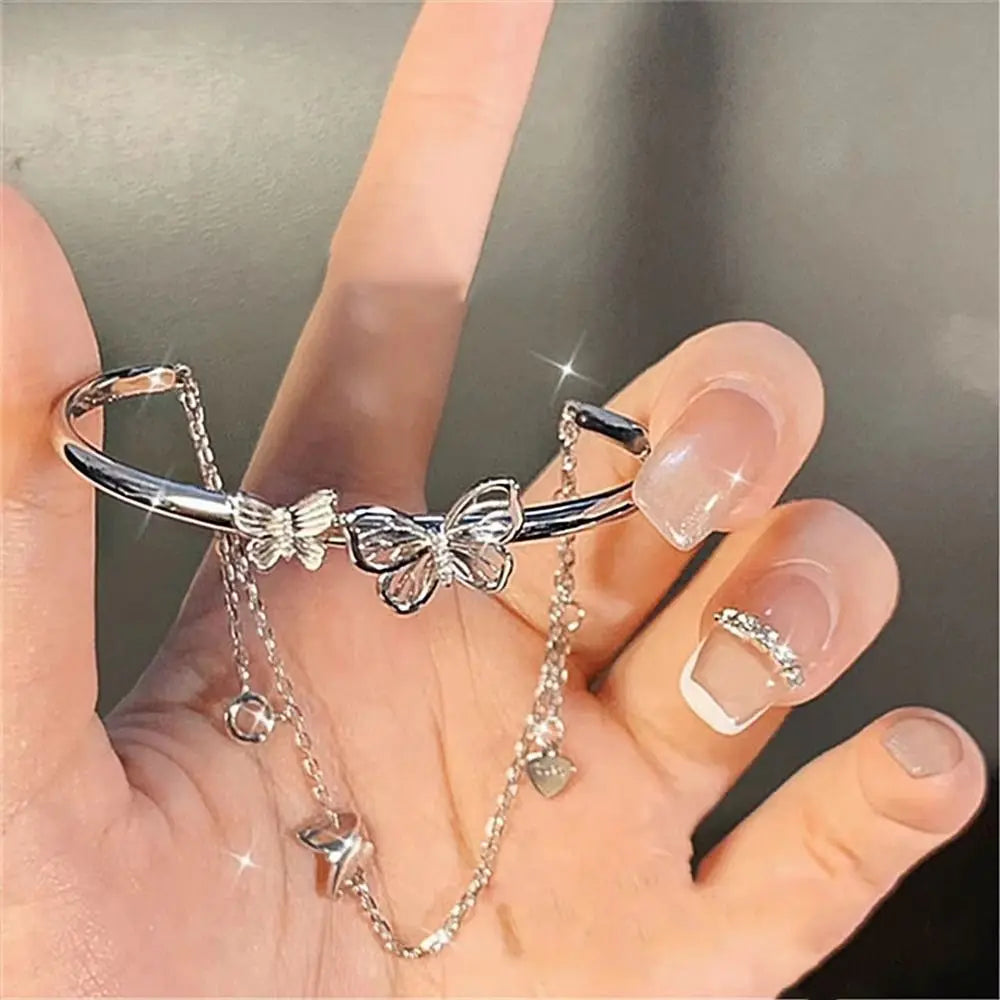 Fashion Bowknot Open Bracelet Tassel Mobius Butterfly Chain Double Layer Jewelry Accessories Adjustable Bracelet Women