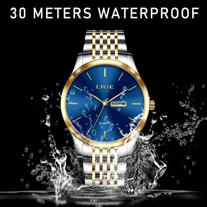 LIGE Top Brand Quartz Watches For Men Fashion Business Luxury Mens Watch Waterproof Date Steel Strap Wristwatches Reloj Hombre