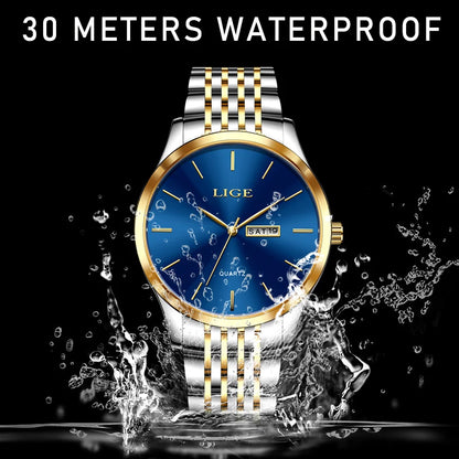 LIGE Top Brand Quartz Watches For Men Fashion Business Luxury Mens Watch Waterproof Date Steel Strap Wristwatches Reloj Hombre