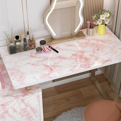 Pink and Green Kitchen Oil Resistant Stickers Marble Patterned Furniture Renovation Background DIY Self-adhesive Wallpaper