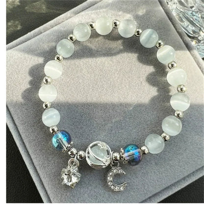 Crystal Niche Design Star Chain Tassel Bracelet for Women Fantasy Blue Beads Elastic Rope Bracelet Best Friend Jewelry Gifts
