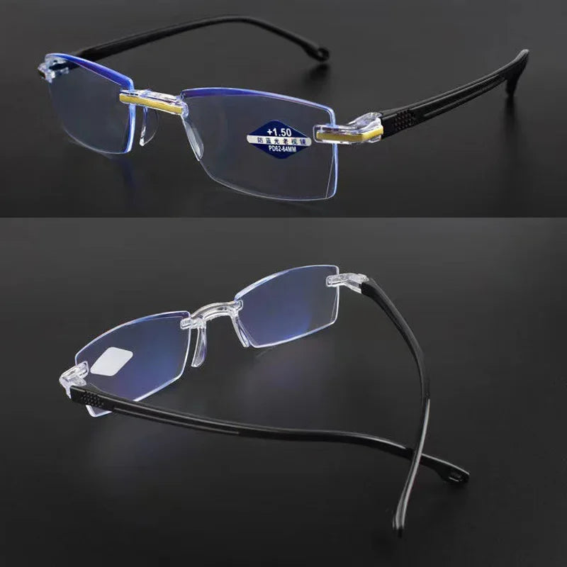 Diopter +1.0 +1.5 +2.0 +2.5 +3.5 +4.0 Frameless Anti-blue Light Reading Glasses Women Men Ladies Presbyopia Eyewear Frames
