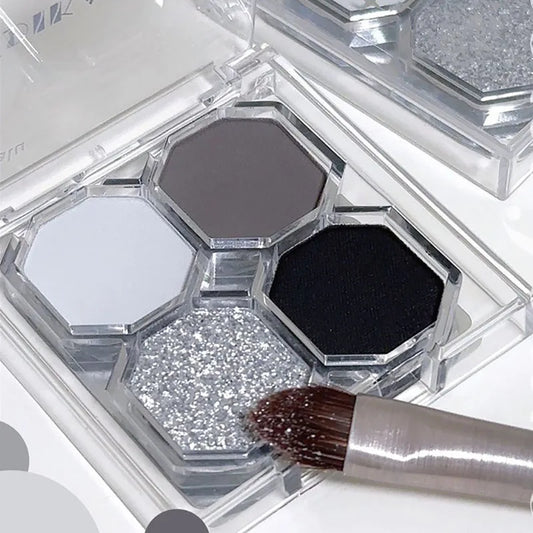 Four Color Gem Eyeshadow Pearl Matte Punk Smoked Cement Black Gray Eye Shadow Easy To Remove Makeup Daily Glitter Eyeshadow Tray