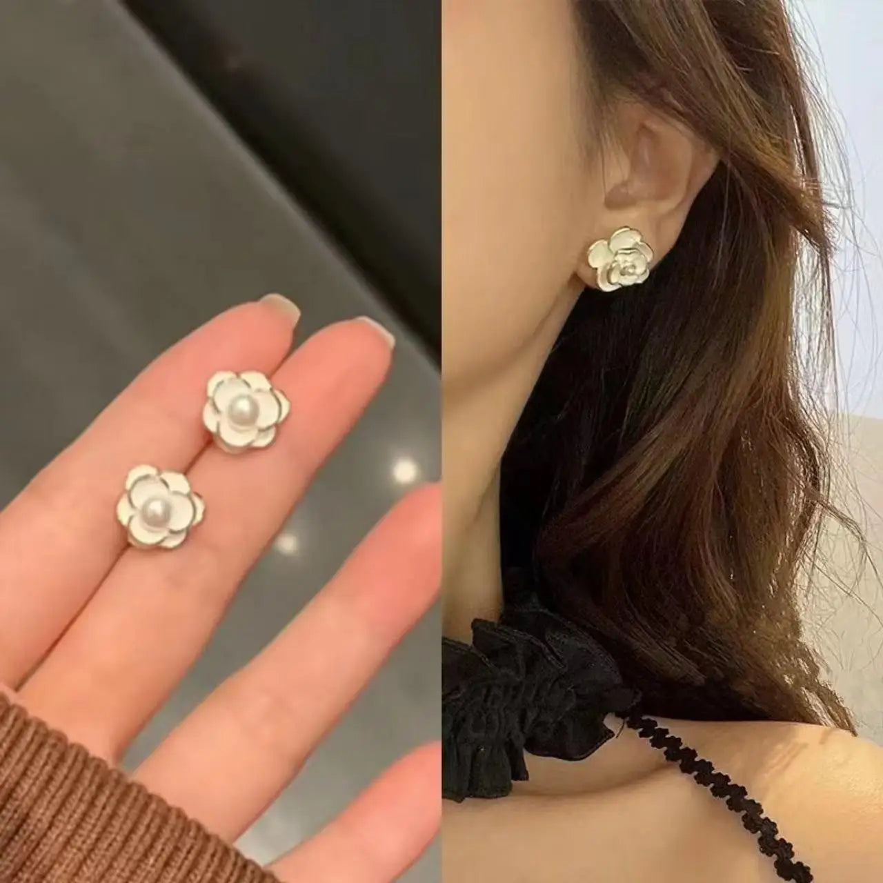925 Silver Needle Korean Fashion Crystal Flower Earrings For Women Jewelry 2026 Trending  Women's French Pearl Earrings z40