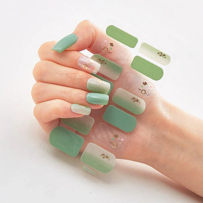 16Tips Nude Semi-Cured Gel Nail Wraps Sticker Long-Lasting UV LED Lamp French Nail Decal Full Cover Waterproof Semi-Cured Sticke