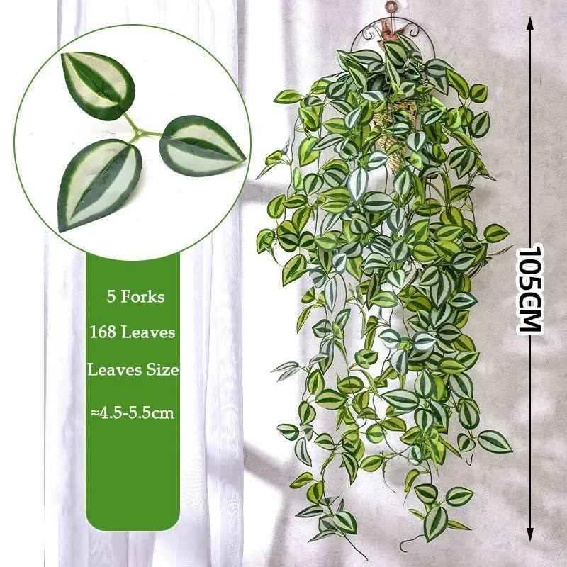 5 Forks Artificial Vines Plants Outdoor Plastic Creeper Green Ivy Wall Hanging Plants Branch For Home Garden Wedding Decor