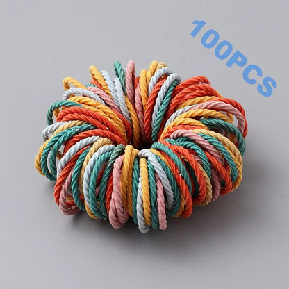 100pcs New Cute Girl Hair Bands Candy Color Elastic Rubber Band Hair Band Child Baby Headband Scrunchie Hair Tie Accessories