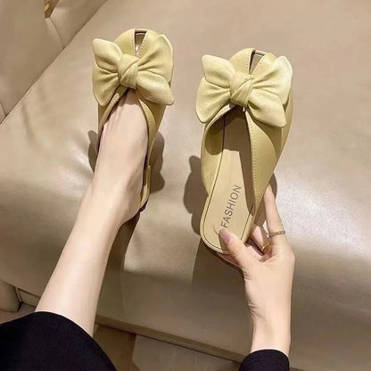 Comfortable Butterfly Knot Head Cover Sandals for Women Walking Date Wear Resistant Simple Stylish PVC Material Slippers
