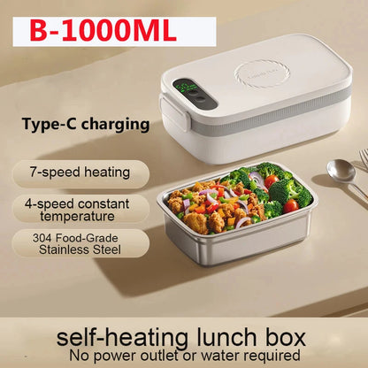 Wireless Electric Lunch Box 1600ML Capacity Heating 6Speed Constant Temperature Outdoor Lunch Box 304 Food-Grade Stainless Steel