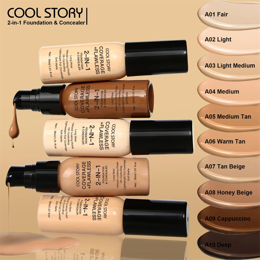 10 Color Lasting Face Foundation Cream Oil-Control Matte BB Cream Liquid Full Coverage Waterproof Hydrating Brighten Concealer