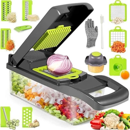 Vegetable Chopper Dicer Set Effortless Onion Tomato Cutter Lemon Squeezer 13 Blades BPA-Free Container Grey Kitchen Essential