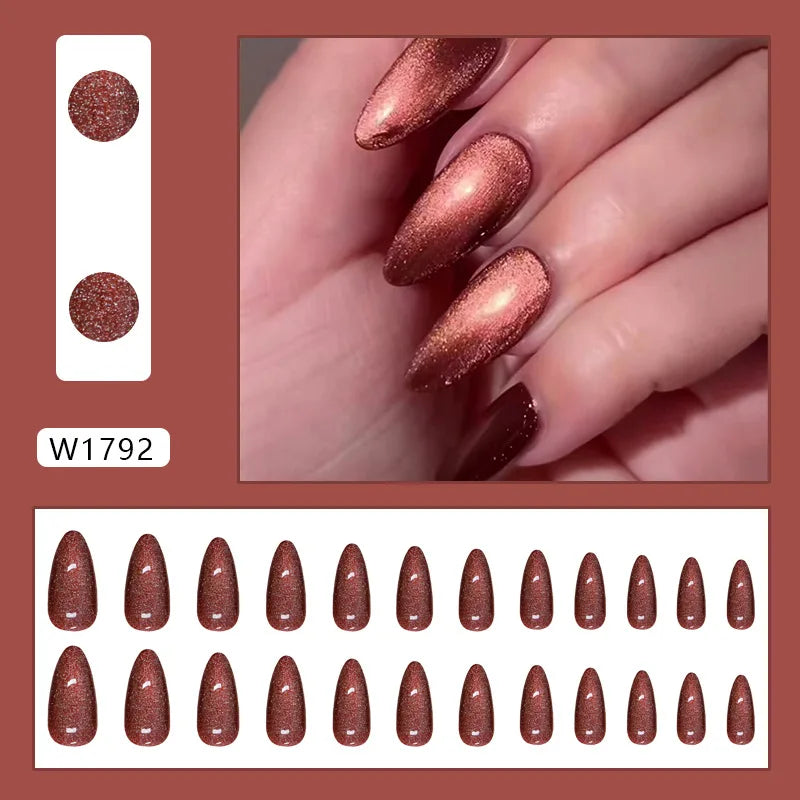 Caramel Flower 24 Pcs Press on Nails Pink Gradient Fake Nails Glossy Artificial Finger Manicure Reusable False Nails for Women