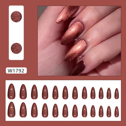 Caramel Flower 24 Pcs Press on Nails Pink Gradient Fake Nails Glossy Artificial Finger Manicure Reusable False Nails for Women