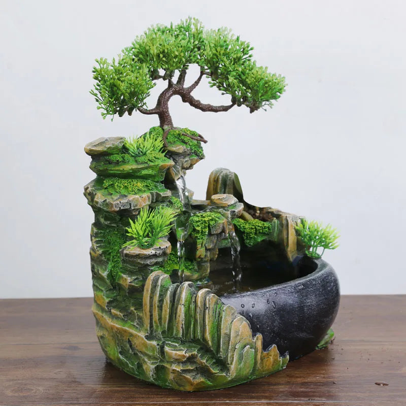 ABUP-EU Plug,Indoor Simulation Resin Rockery Waterscape Feng Shui Water Fountain Home Desktop Decoration Crafts