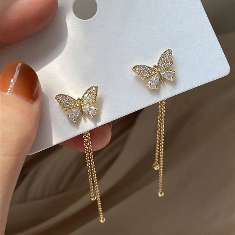 1Pair Korean Style Long Imitation Pearl Tassel Dangle Earrings For Women Trendy Full Crystal Fringe Drop Earring Vintage Jewelry