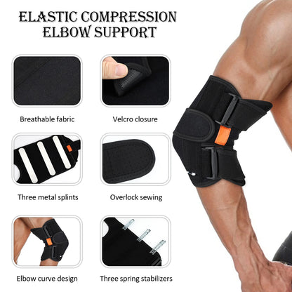 1PC Adjustable Elbow Brace with Removable Splints - Sports Hand Protector Compression Breathable Sports Elbow Orthotics Band Pad