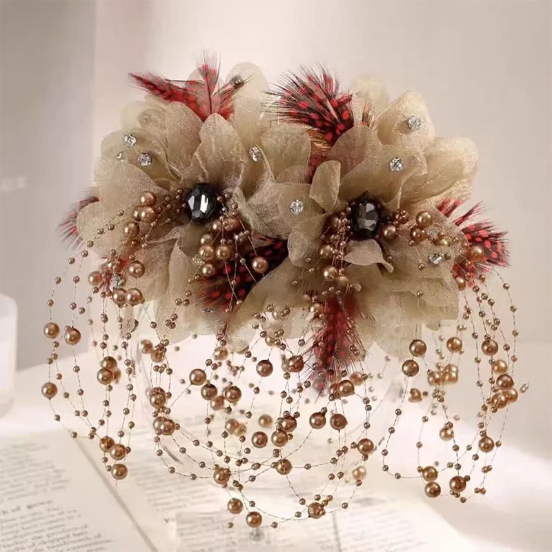 1PC Fashion Feather Butterfly Flower Pearl Tassel Hair Clip Women Shark Ponytail Clip Headdress Hair Accessories