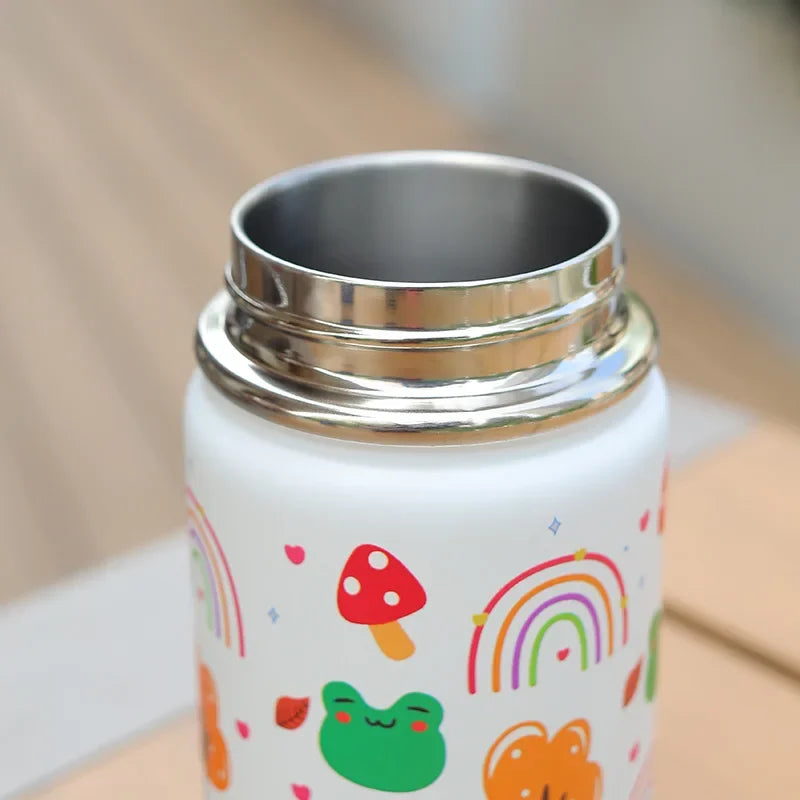 12oz Kids Water Bottle Cartoon Animal Children's Cup With Straw Stainless Steel Vacuum Flacks Thermos Bottle Thermal Mug Cups