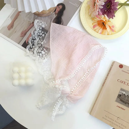 12styles Lace Mesh Triangle Scarf French Country Style Floral Hair Scarf Headwrap for Elegant Women Spring Summer Boho Bandana