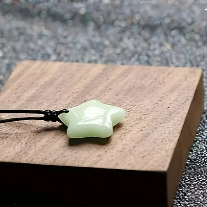 Glow-in-the-Dark Star Lucky Jade Pendant Necklace Set Adjustable Rope Sporty/Cute Style for Outdoor Adventures & Music Festivals