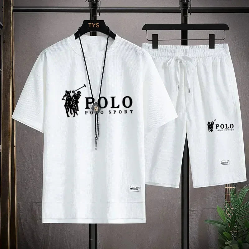 2026 Men's Short-sleeved T-shirt + Sports Shorts Two-piece Summer Fashion Breathable Fitness Casual Jogging Set Short Sleeve Two