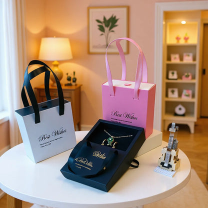 Portable Jewelry Box Ring Earrings Necklace Paper Jewelry Display Case Blessing Print Valentines Day Wedding Gift Packaging Box