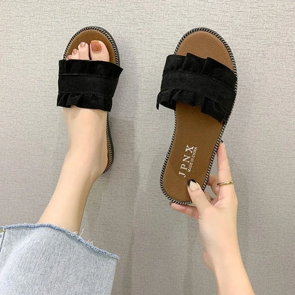 2025 Spring Summer New Women's Slippers Casual Beach Plus Size Women's Sandals Flat Bottom One-Row Slippers Wholesale