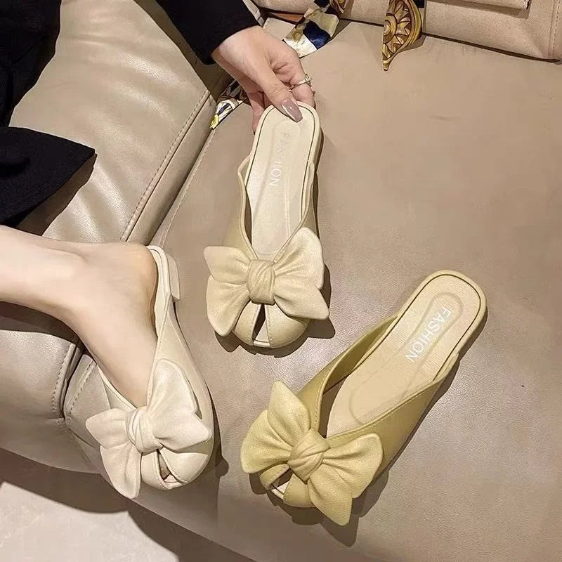 Comfortable Butterfly Knot Head Cover Sandals for Women Walking Date Wear Resistant Simple Stylish PVC Material Slippers