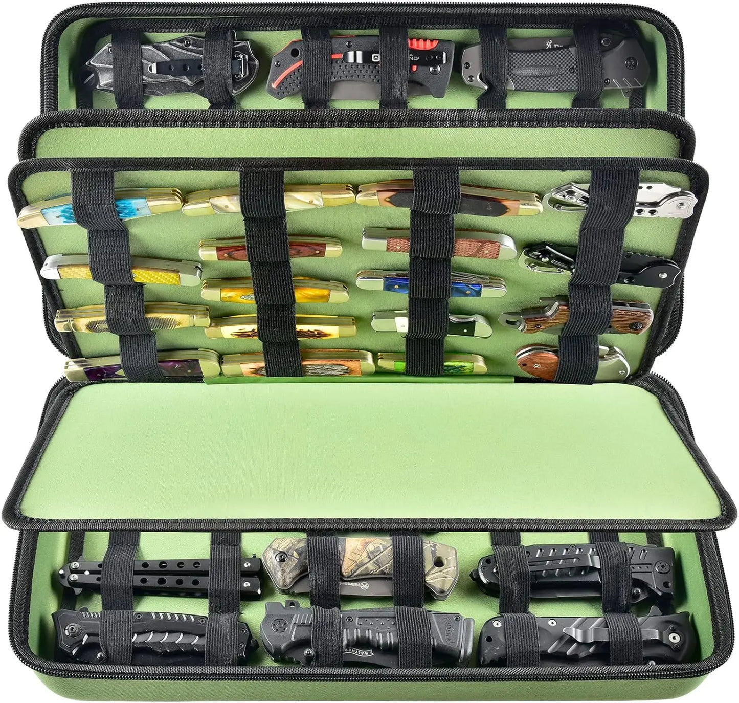 （CASE ONLY)Knife Display Case for 66+ Pocket Knives. Folding Holder, Butterfly Storage Organizer, Knives Roll Collection Pouch