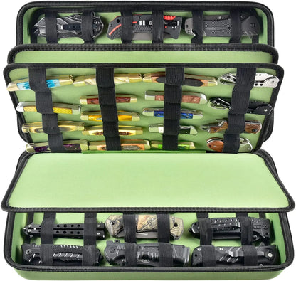 （CASE ONLY)Knife Display Case for 66+ Pocket Knives. Folding Holder, Butterfly Storage Organizer, Knives Roll Collection Pouch