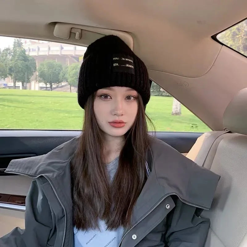 Beanies Hat With Hair Wigs For Women Long  Synthetic Wig Warm Soft Ski Knitted Autumn Winter Cap
