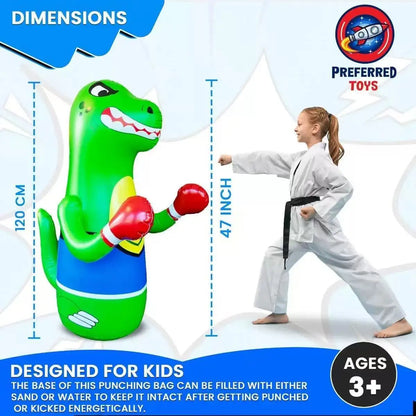 Inflatable boxing tumbler green Tyrannosaurus rex children's anger sports props boxing cover water spray toy dinosaur column