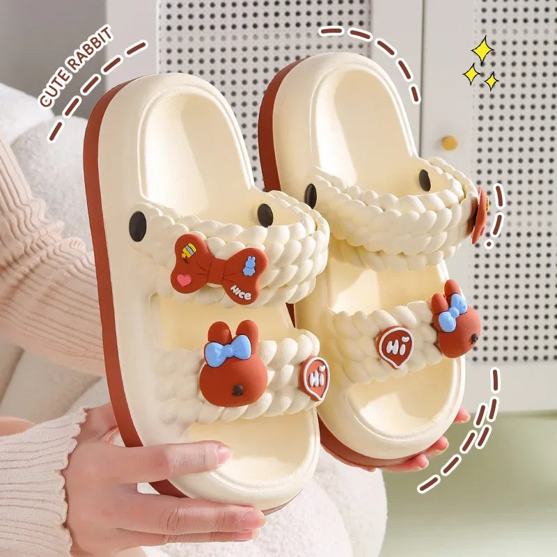 Women's Thick Bottom Sandals Summer Outdoor Anti-Slip Beach Casual Flip Flops Comfortable Sensation PVC Material Cartoon Pattern