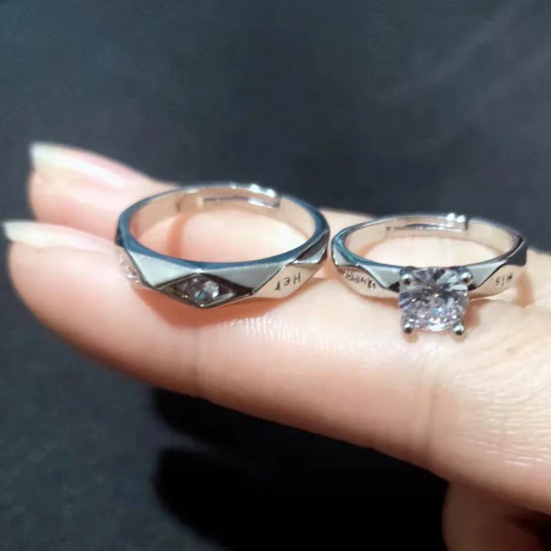 High Quality Adjustable Trendy Couple Wedding Rings for Women &Men Lovers Simple Cubic Zirconia Silver Color Fashion Jewelry