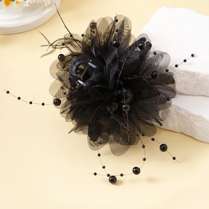 Fashion Elegant Mesh Flower Hair Claws Grab Pearl Tassel Women Shark Ponytail Hair Clips Hairpins Hair Accessories Headdress