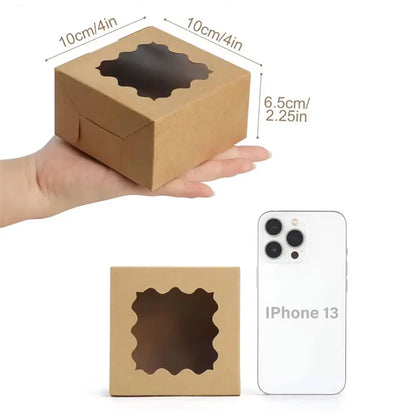 50/100Pcs Kraft Cake Boxes With Window, 4x4x2.5IN Dessert Pastry Macaron Bakery Boxes For Cake, Pastries, Chocolates, Biscuits