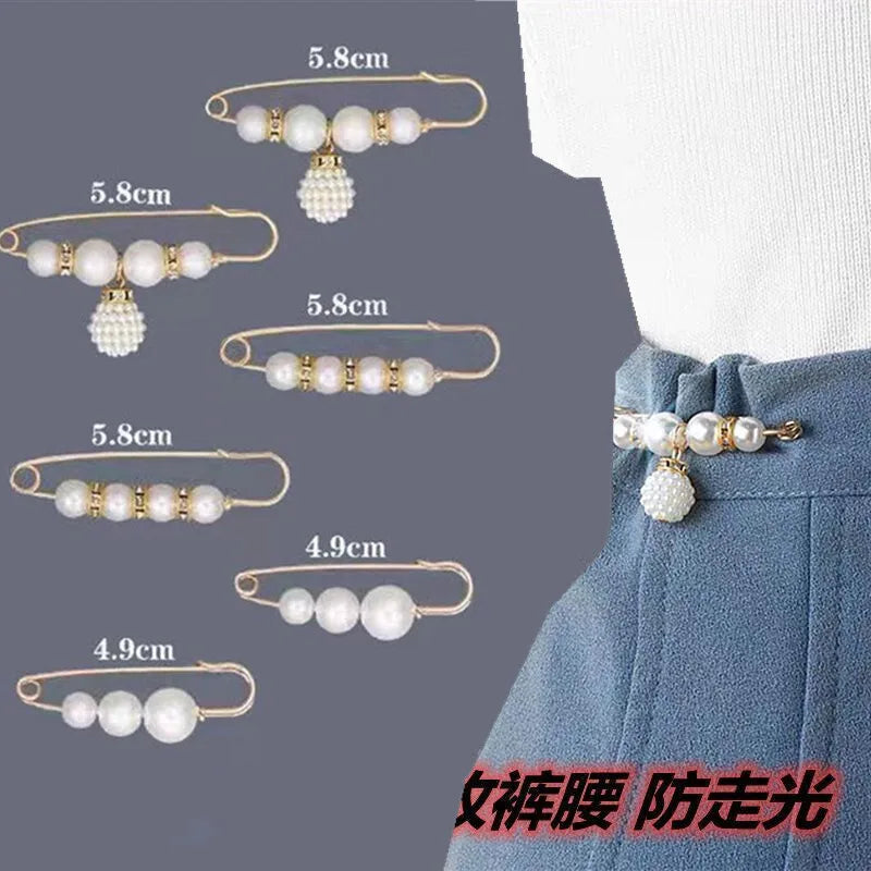 2/20pcs Clothing Brooch Pearl Waist Adjustment for Women Pearl Lapel Pin Sweater Dress Brooch Pins Badge Buckle DIY Accessories