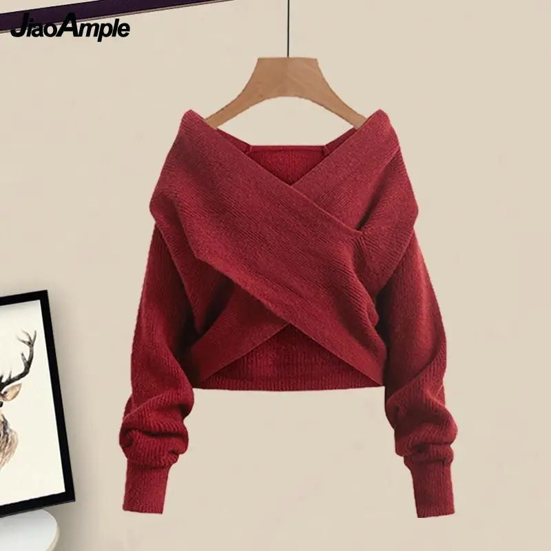 Women's 2025 Autumn/Winter New Fashion In Matching Set Korean Elegant Knitted Sweater+Undershirt+Casual Skirt Pants 3-Piece Suit