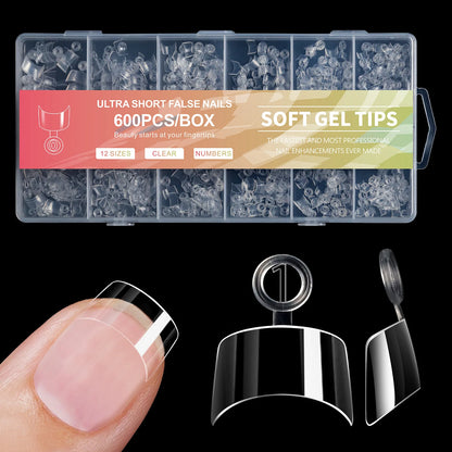 600pcs Ultra Short French False Nails Acrylic Nail Pieces Almond Square Traceless Half Pack Scrub False Nails Girls Beauty Tools