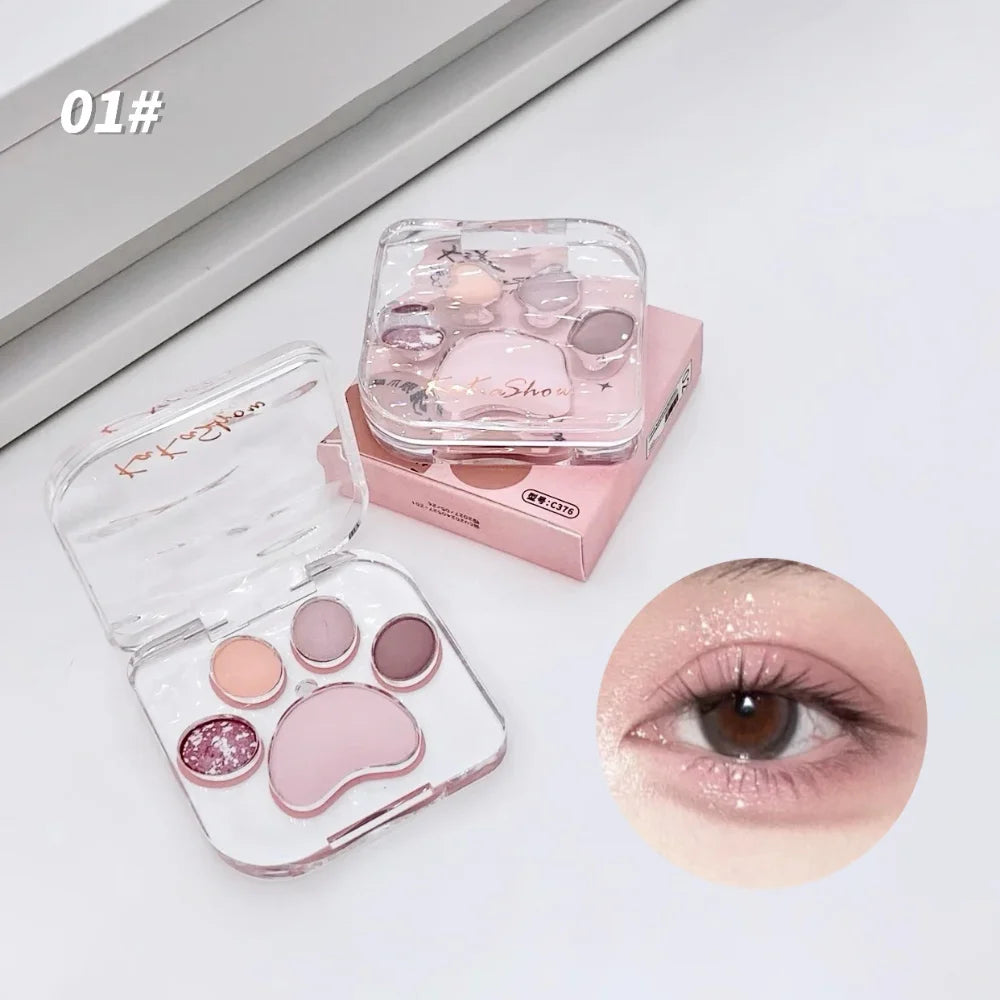 5 Colors Cat Claw Eyeshadow Palette Cute Eye Makeup Palette Long Lasting Glitter Rose Blush Eye Shadows Korean Women Cosmetics
