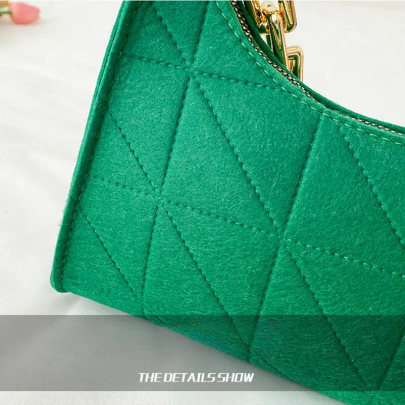 Fashion Women Chain Shoulder Underarm Bags Felt Pu Leather Simple Solid Color Casual Handbags Female Pouch Tote Crossbody Bag