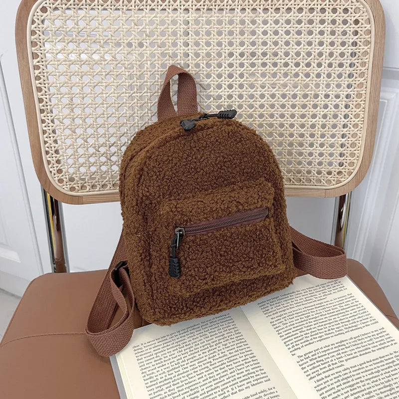 New Fashion Women Mini Backpack Solid Color Corduroy Small Backpacks Simple Casual Student Bookbags Traveling Backpacks Gift